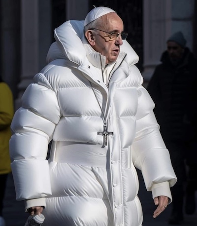 pope francis white puffer coat