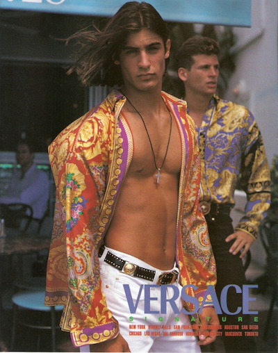 men's medallion necklaces silk shirts vintage versace